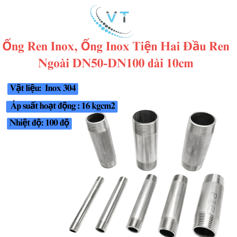Ống Ren Inox, Ống Inox Tiện Hai Đầu Ren Ngoài - 10cm