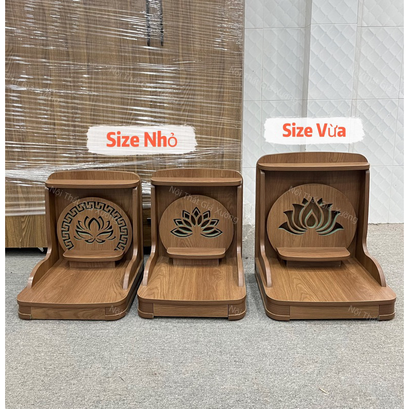 ( Có Đèn led Sẵn ) BÀN THỜ THẦN TÀI THỔ ĐỊA HOA SEN VIỀN MÀU NÂU