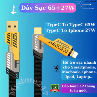 Cáp sạc nhanh 4 trong 1 chuẩn 65w, Dây sạc 3 trong 1, sạc nhanh cho macbook, smartphone, laptop