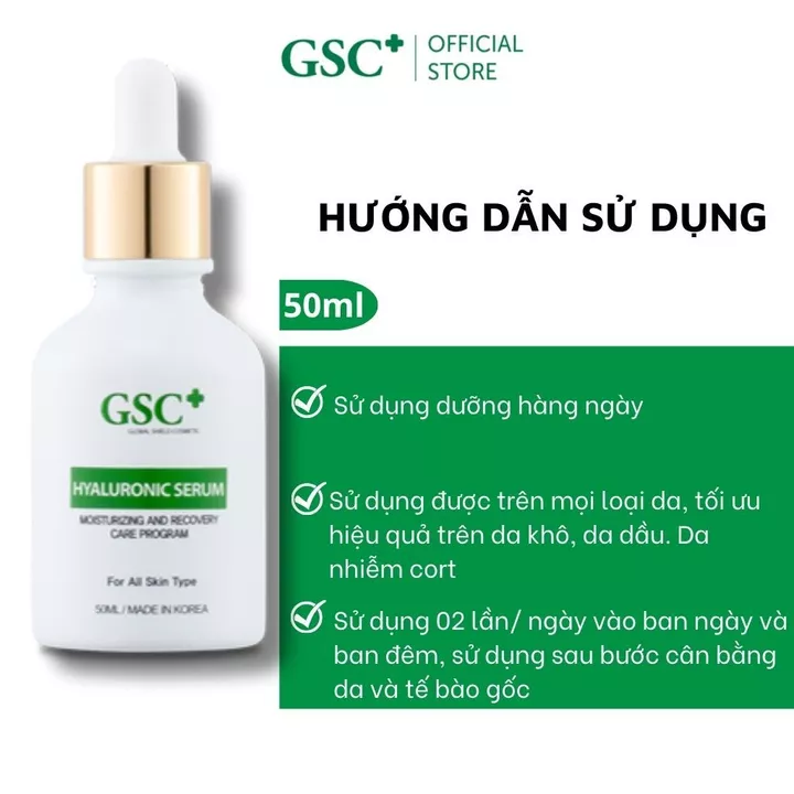 Serum dưỡng ẩm GSC, tinh chất cấp ẩm, serum ha, phục hồi, Hyaluronic Serum 50ml GSC Shop