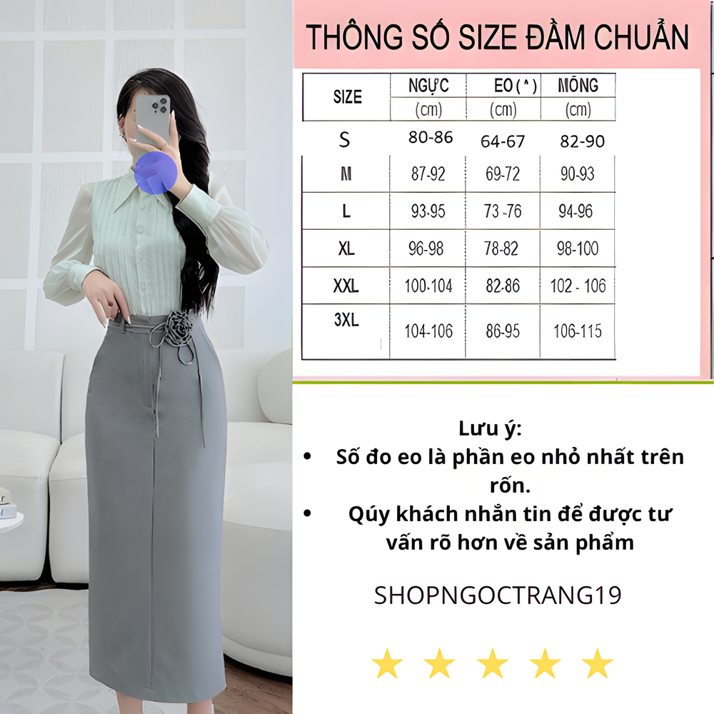 Chân Váy Suông Dài 80cm Phối Bông Hoa Lụa Cách Điệu-SHOPNGOCTRANG19-Chất Liệu Vitex-CV175