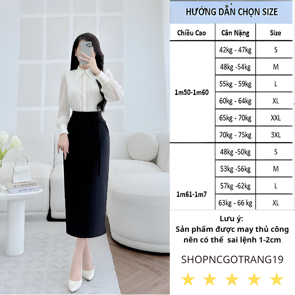 Chân Váy Suông Dài 80cm Phối Bông Hoa Lụa Cách Điệu-SHOPNGOCTRANG19-Chất Liệu Vitex-CV175