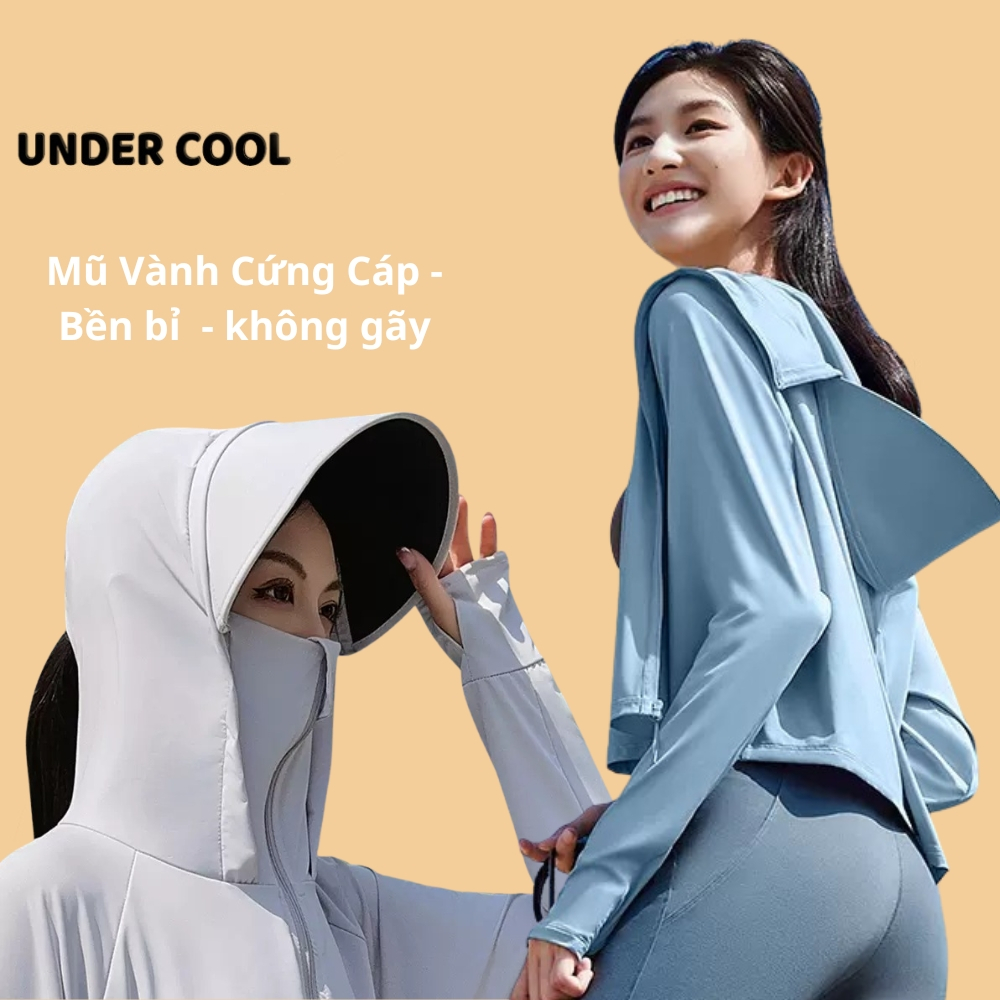 Áo Chống Nắng Nữ Dáng Lửng Xòe Mũ Vành UNDERCOOL Thun Lạnh Thoáng Mát Chống Tia UV ACN02