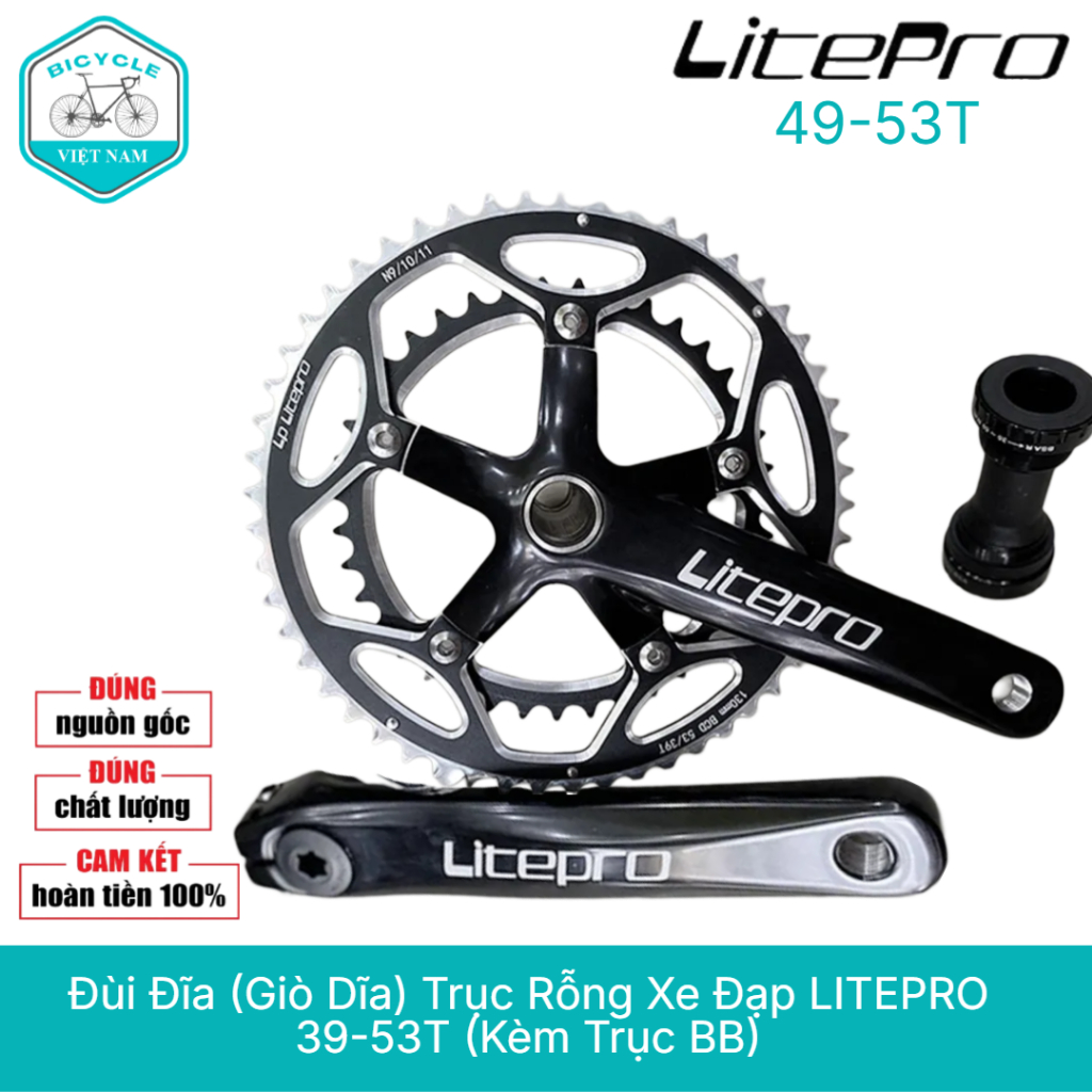 Đùi Đĩa (Giò Dĩa) Trục Rỗng Xe Đạp LITEPRO 39-53T (Kèm Trục BB ...