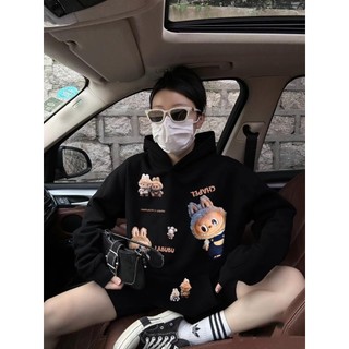 Set Bộ Nỉ Nữ Thu Đông CHEPOL In Labubu ( Áo Sweater Đen + Quần Đùi Đen ) Chất Nỉ Chân Cua Cao Cấp, Dày Dặn -CP_xx866