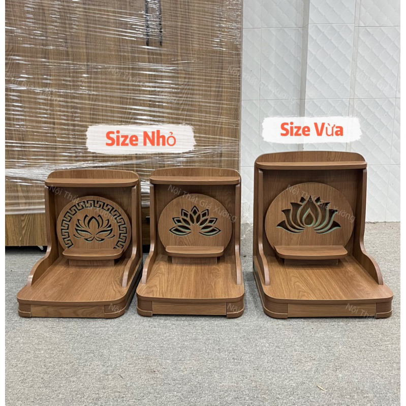 ( Có Đèn Led Sẵn ) BÀN THỜ THẦN TÀI THỔ ĐỊA HOA SEN XOÈ MÀU NÂU