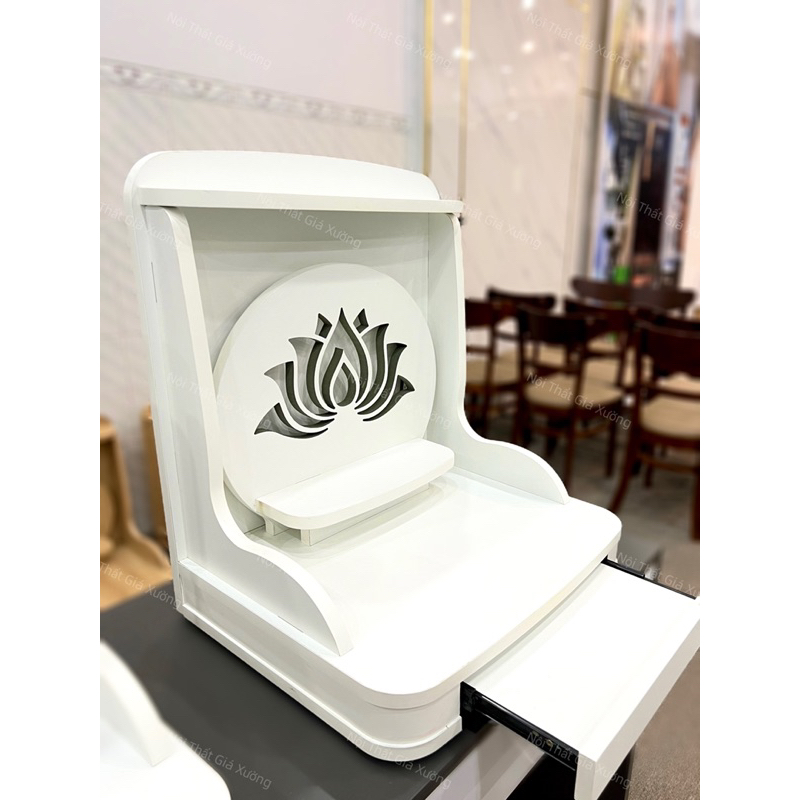 ( Có Đèn Led Sẵn  ) BÀN THỜ THẦN TÀI THỔ ĐỊA HOA SEN XOÈ MÀU TRẮNG ( Chưa bao gồm: Tượng - Lư Hương )