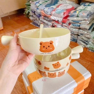 bát sứ gấu tay cầm kèm thìa