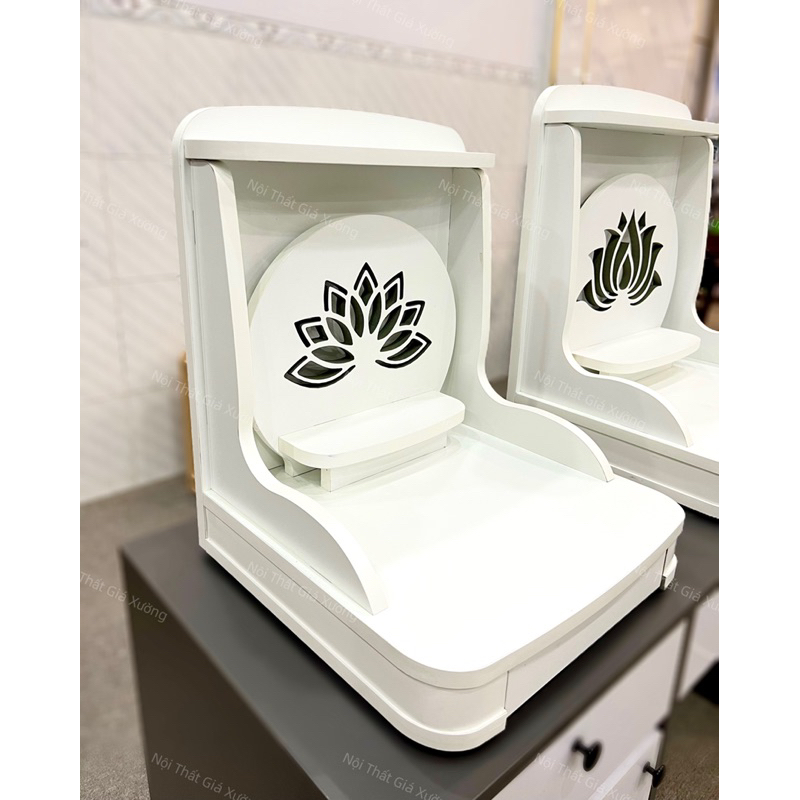 ( Có Đèn Led Sẵn ) BÀN THỜ THẦN TÀI THỔ ĐỊA HOA SEN NHỌN MÀU TRẮNG