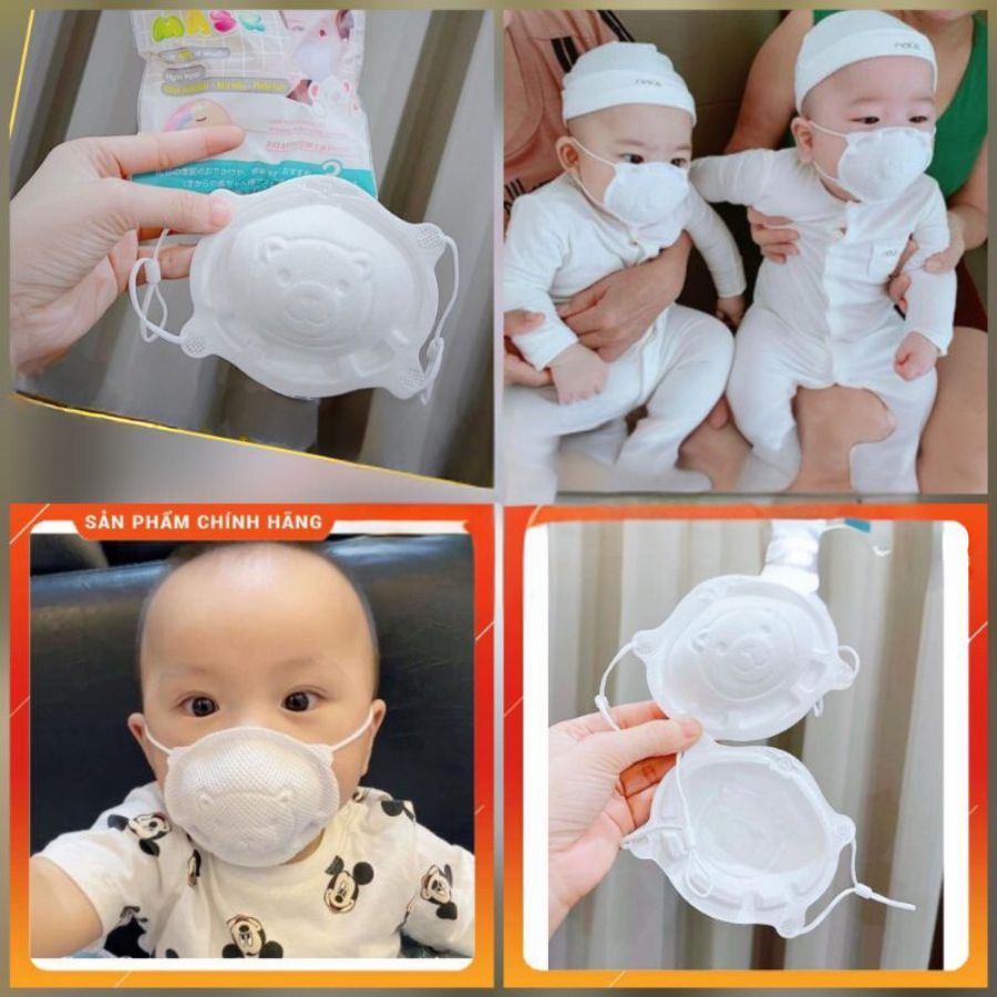 Ảnh Túi 3 chiếc Khẩu trang mặt Gấu quai đeo điều chỉnh cho bé 0-3 tuổi 1