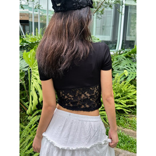[HÀNG MỚI VỀ] Áo thun nữ body phối ren '' Ribbon Tee"  Coquette co giãn-KrakenDrk