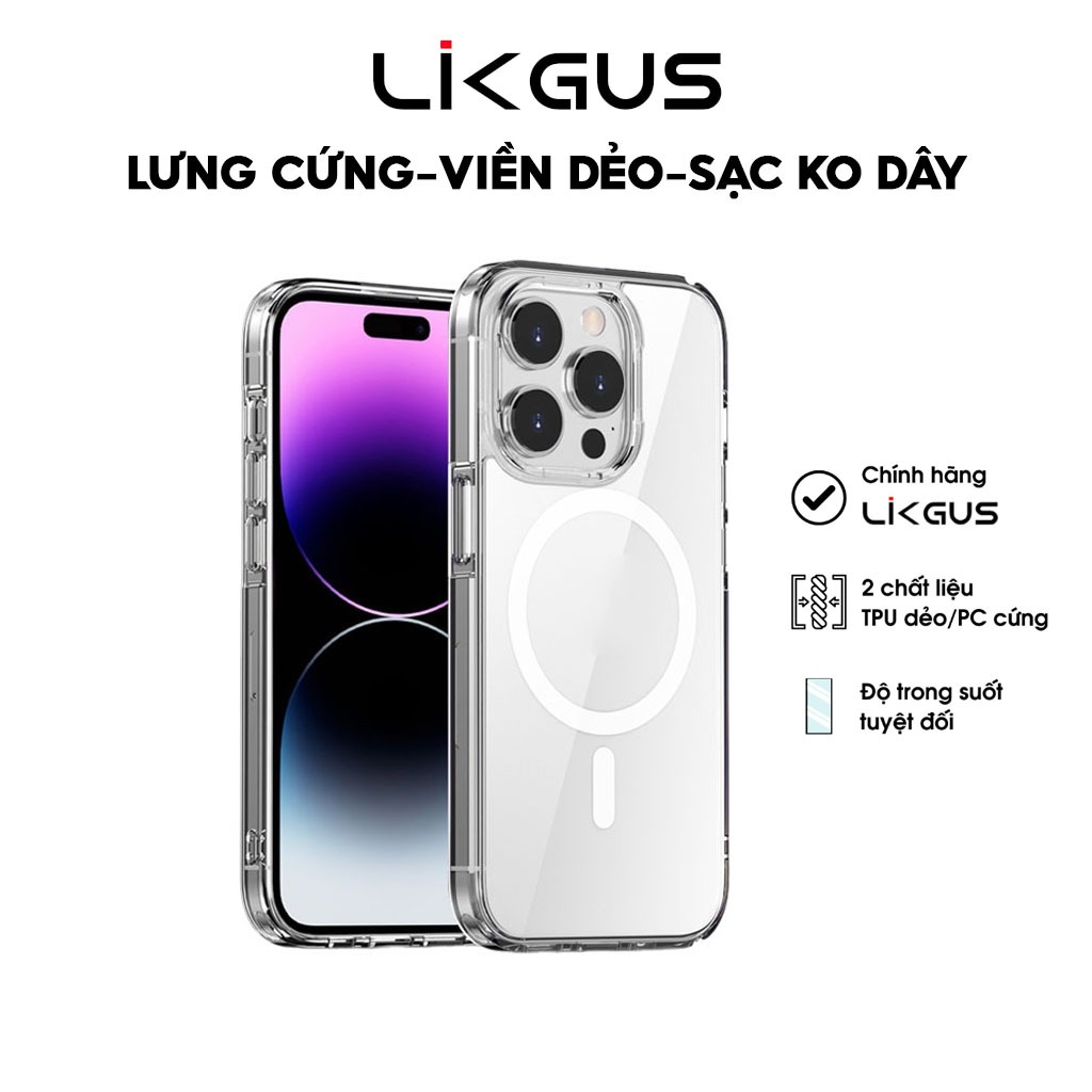 Ảnh Ốp Lưng LIKGUS Trong Suốt- Viền Dẻo Chống Sốc-Hỗ Trợ Sạc Không Dây Dùng Cho IP series 12-13-14-15-16 1