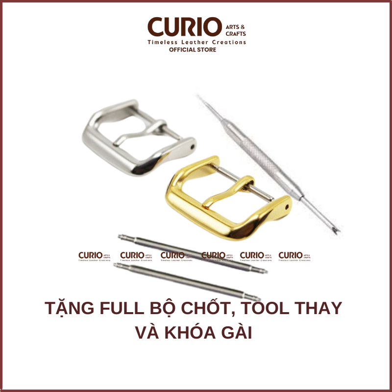 Dây đồng hồ nữ da bò thật 100%, tặng full tool thay, khóa gài và bộ chốt cao cấp - BH 1 năm - WSB CURIO LEATHER