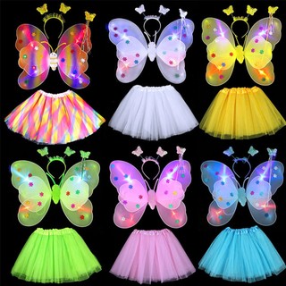 Bộ đồ chơi cánh bướm kèm váy, gậy hóa ttrang Halloween cho bé CÓ ĐÈN LED PHÁT SÁNG