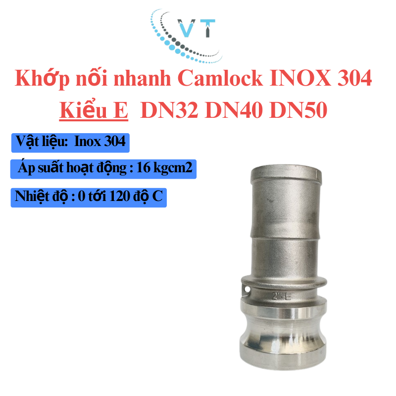 Khớp Nối Nhanh Camlock Đầu E, Đầu Nối Nhanh Camlock Áp Lực Cao Inox 304 Type E DN40-DN100