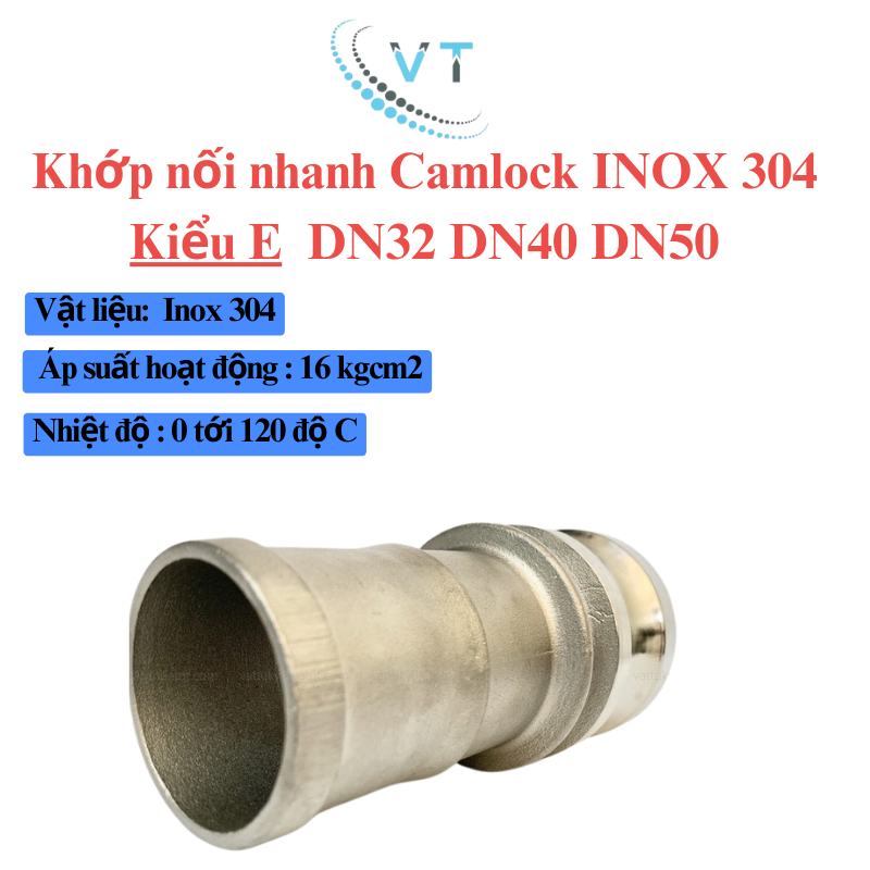 Khớp Nối Nhanh Camlock Đầu E, Đầu Nối Nhanh Camlock Áp Lực Cao Inox 304 Type E DN40-DN100