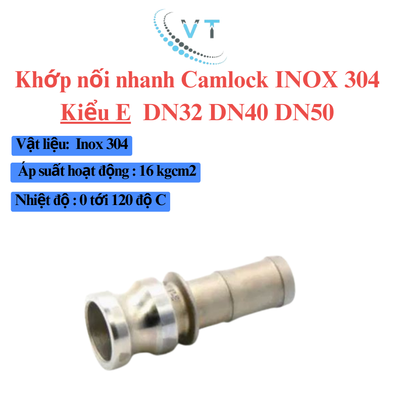 Khớp Nối Nhanh Camlock Đầu E, Đầu Nối Nhanh Camlock Áp Lực Cao Inox 304 Type E DN40-DN100