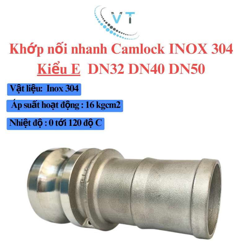 Khớp Nối Nhanh Camlock Đầu E, Đầu Nối Nhanh Camlock Áp Lực Cao Inox 304 Type E DN40-DN100