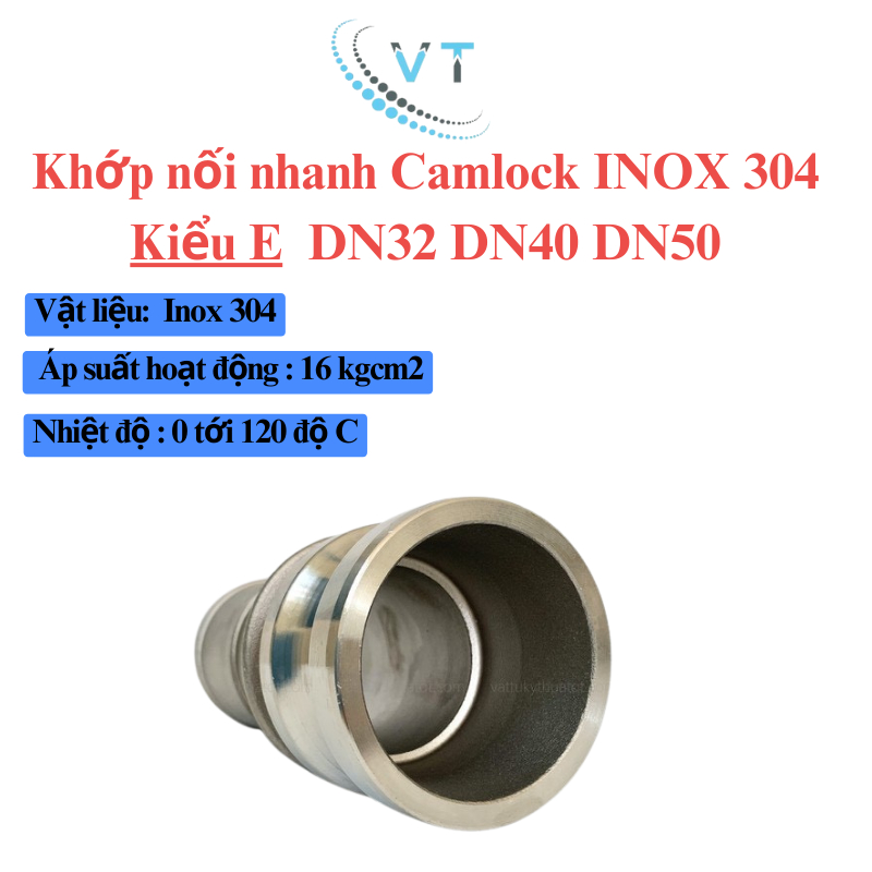 Khớp Nối Nhanh Camlock Đầu E, Đầu Nối Nhanh Camlock Áp Lực Cao Inox 304 Type E DN40-DN100