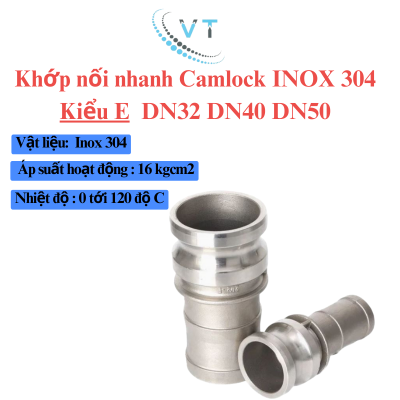 Khớp Nối Nhanh Camlock Đầu E, Đầu Nối Nhanh Camlock Áp Lực Cao Inox 304 Type E DN40-DN100