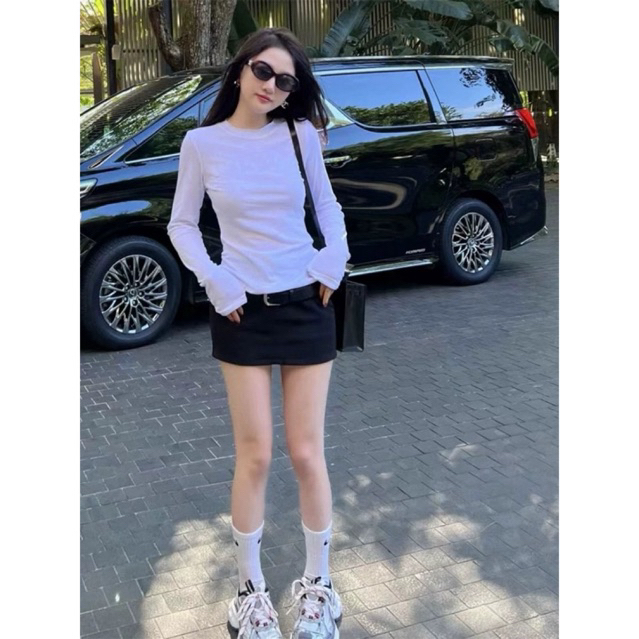Áo thun nữ tay dài, Cổ tròn chất cotton 4 chiều chính phầm JULY fashion2023, Áo Phông nữ tay dài phom ôm nhẹ