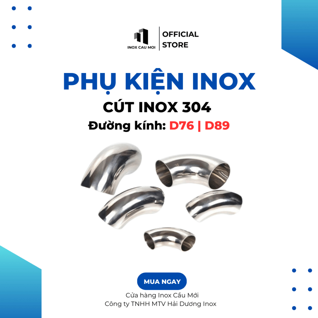 Cút Inox 304 (Việt Nam) - Kích Thước D76-D89 | Cút Hàn, Co Inox 90 độ chất lượng cao, hàng dày