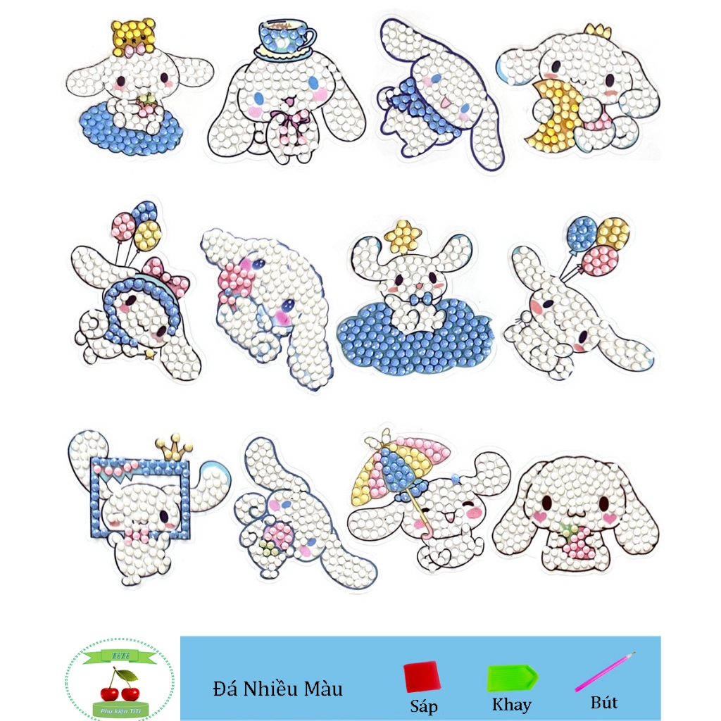 Sticker Tranh đính đá loại  mini sticker tự làm tự dính trang trí cốc, balo, cặp CÓ KÈM ĐỦ PHỤ KIỆN ĐÁ