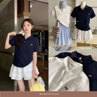 Áo Polo thêu nơ SANJOLI Cotton da Cá Dáng vừa Đóng cúc Hàng QC AO019