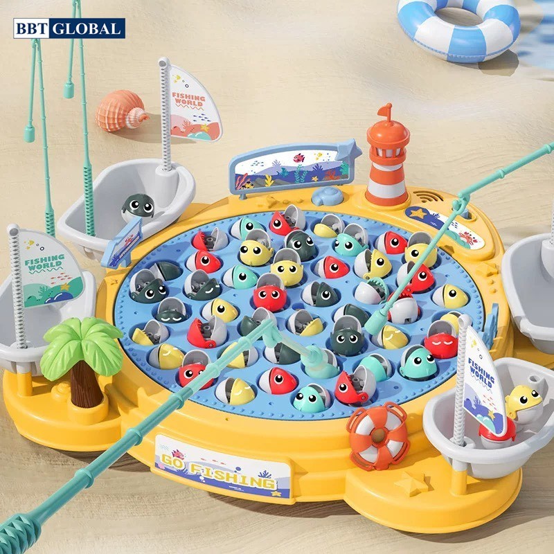 Ảnh Đồ chơi câu cá nam châm CỠ LỚN 45 chi tiết, 4 cần câu, 4 giỏ có đèn và nhạc BBT Global 2