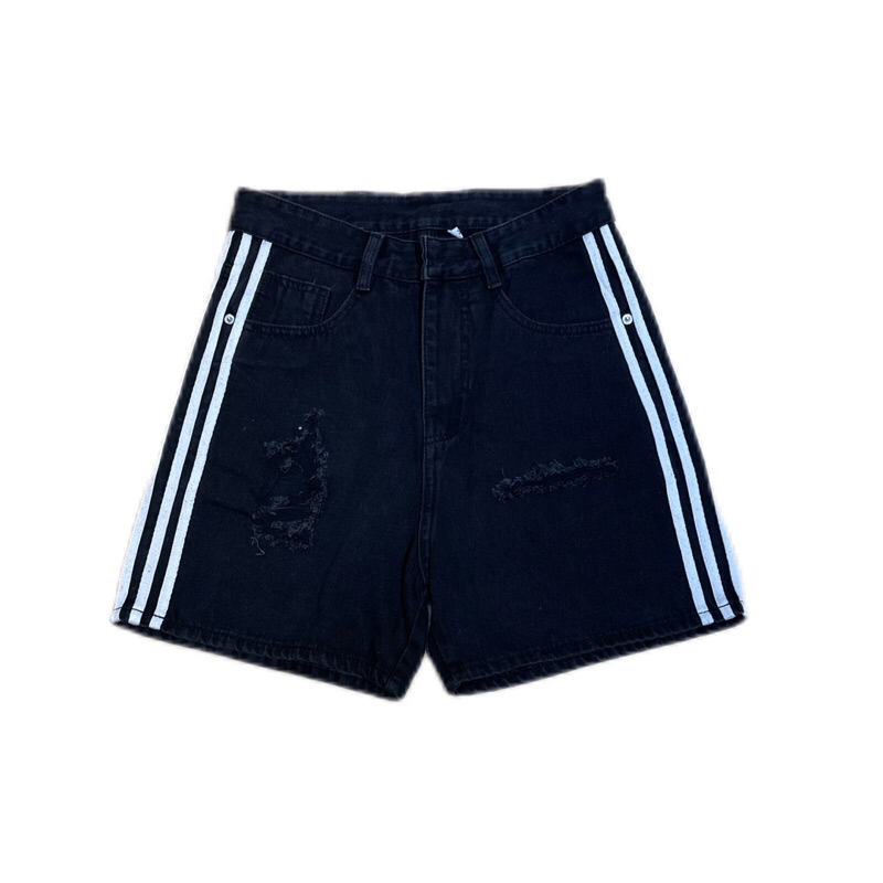 QUẦN SHORT JEANS 3 SỌC TRẮNG -  MS 05, Form Trên Gối, Đl 360Gsm | TMTD28