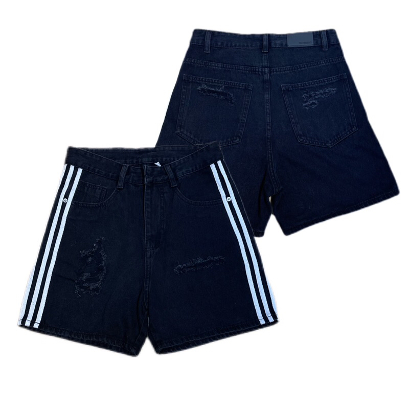 QUẦN SHORT JEANS 3 SỌC TRẮNG -  MS 05, Form Trên Gối, Đl 360Gsm | TMTD28