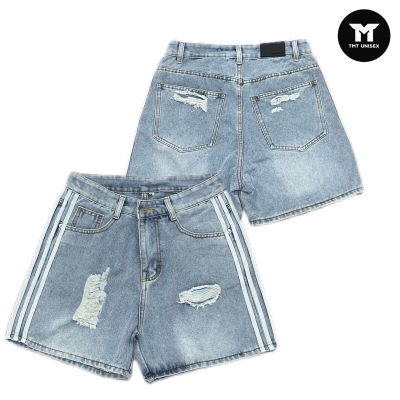 QUẦN SHORT JEANS 3 SỌC TRẮNG -  MS 05, Form Trên Gối, Đl 360Gsm | TMTD28