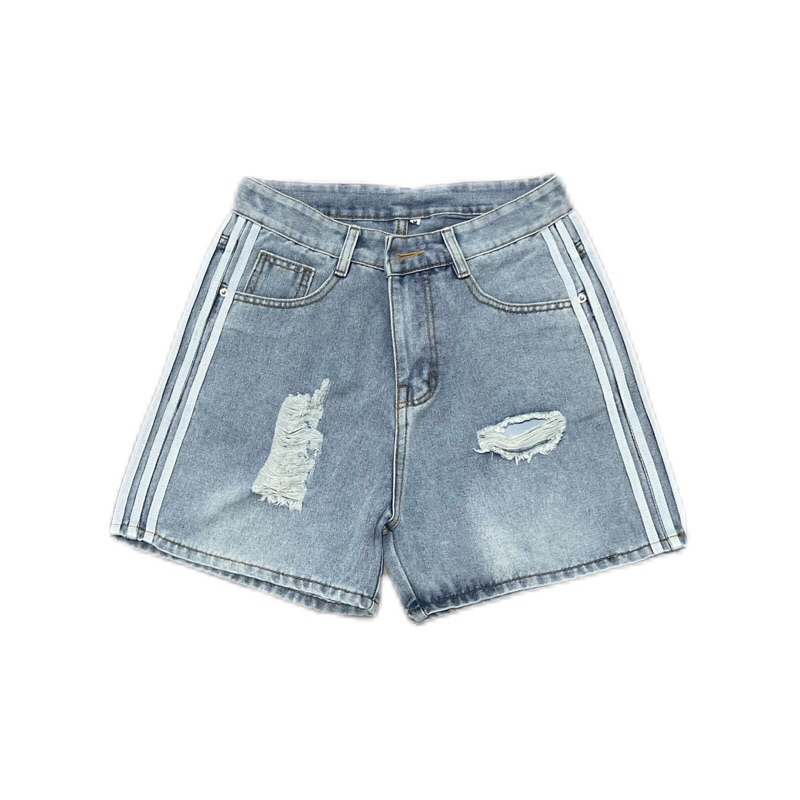 QUẦN SHORT JEANS 3 SỌC TRẮNG -  MS 05, Form Trên Gối, Đl 360Gsm | TMTD28