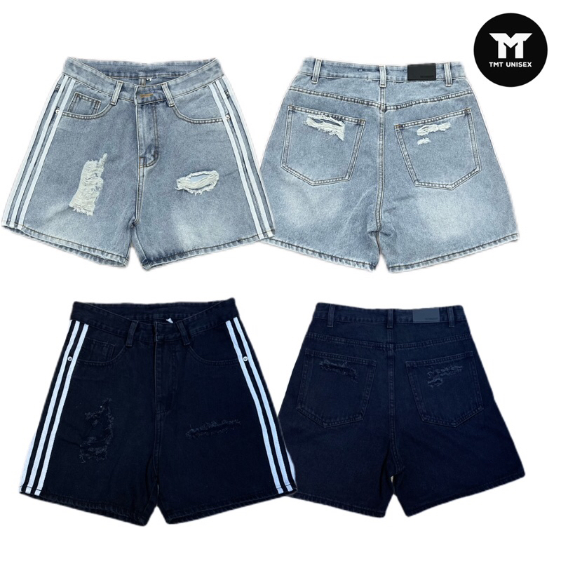 QUẦN SHORT JEANS 3 SỌC TRẮNG -  MS 05, Form Trên Gối, Đl 360Gsm | TMTD28
