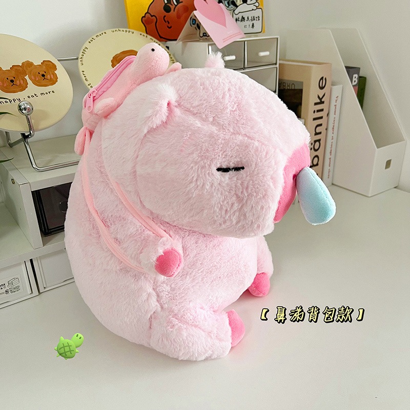 Capybara Hồng Chảy Nước Mũi Tặng Kèm Balo Rùa Gấu Bông Capybara Chảy Nước Mũi Hồng Capyabra Hồng Đeo Balo Rùa