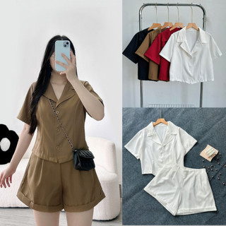 Set đồ công sở bigsize nữ áo vet tay ngắn dáng croptop kèm quần chữ A ống rộng mặc mát trẻ trung năng động SET79