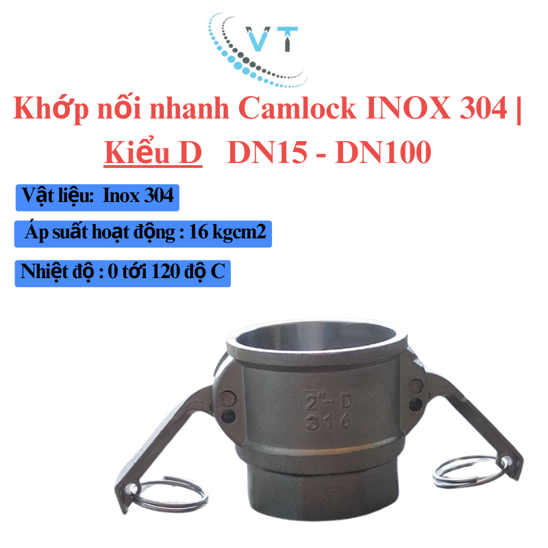 Khớp nối nhanh Camlock INOX 304 | Kiểu D | DN15-DN32