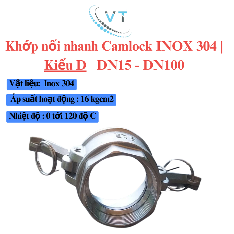 Khớp nối nhanh Camlock INOX 304 | Kiểu D | DN15-DN32