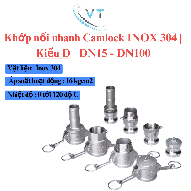 Khớp nối nhanh Camlock INOX 304 | Kiểu D | DN15-DN32