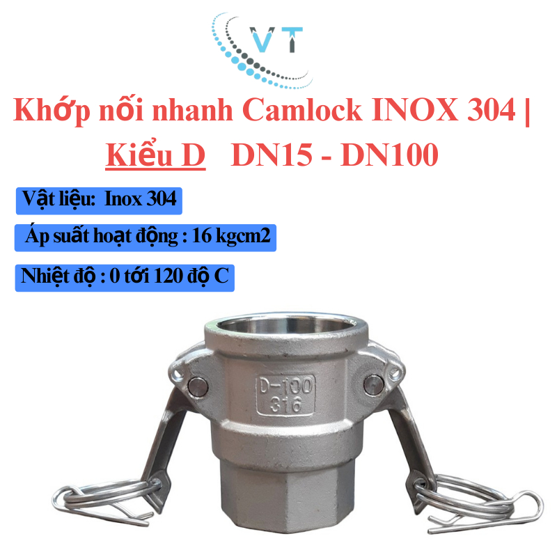 Khớp nối nhanh Camlock INOX 304 | Kiểu D | DN15-DN32