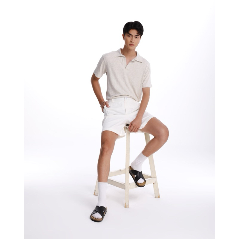 Áo Polo Nam Tay Ngắn Dệt Kim Màu Trắng Kem | 004 | VILLA WINGS