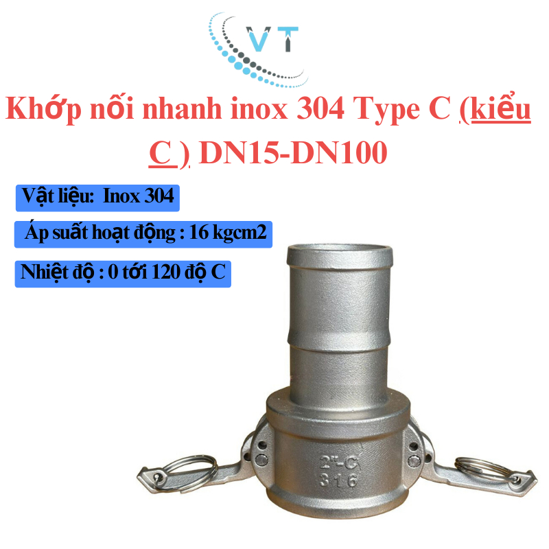 Khớp nối nhanh Camlock INOX 304 | Kiểu C  DN15- DN32