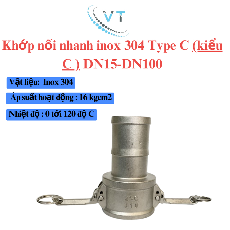 Khớp nối nhanh Camlock INOX 304 | Kiểu C  DN15- DN32