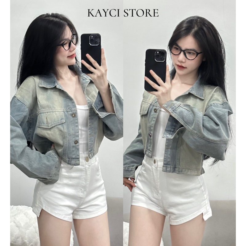 [CROPPED DENIM JACKET] Áo Khoác Jean Nữ Croptop, Áo Khoác Denim Dáng Ngắn Màu Bụi Hack Dáng | KAYCI.STU