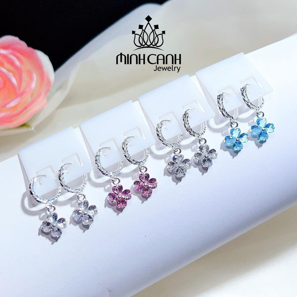 Ảnh Bông Tai Bạc Trẻ Em 4 Lá Treo Nhiều Màu - Minh Canh Jewelry 1