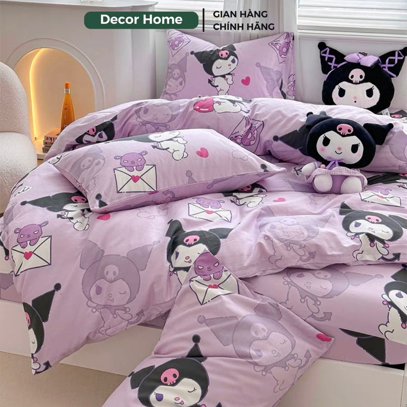 Bộ chăn ga Cotton Poly nhập khẩu chần bông mẫu KUROMI TÍM | Shopee Việt Nam
