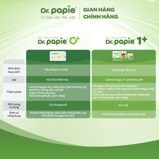 Gạc Răng Miệng Dr. Papie Cho Bé Từ 1y - Làm Sạch Răng, Lưỡi, Nướu, Phòng Chống Sâu Răng | 30Gói/Hộp