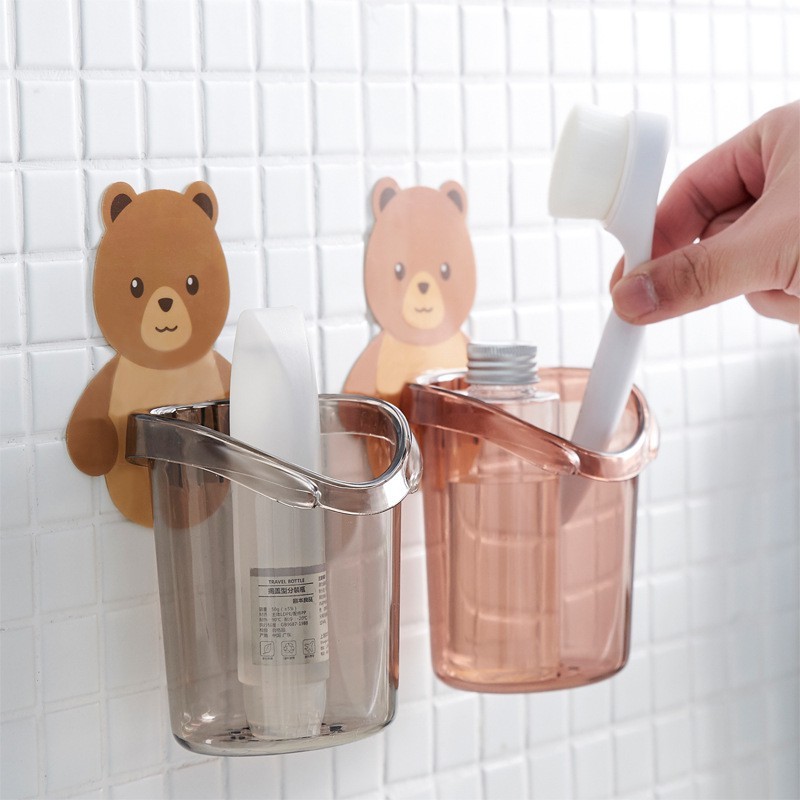 Ly Cốc Dán Tường Hình Gấu Đựng Bàn Chải, Kem Đánh Răng, Đồ Dùng Nhà Tắm