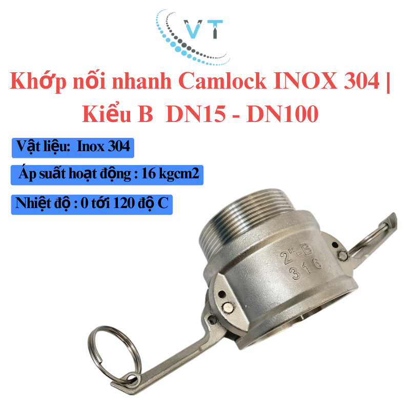 Khớp nối nhanh Camlock INOX 304 Kiểu B DN40 - DN100