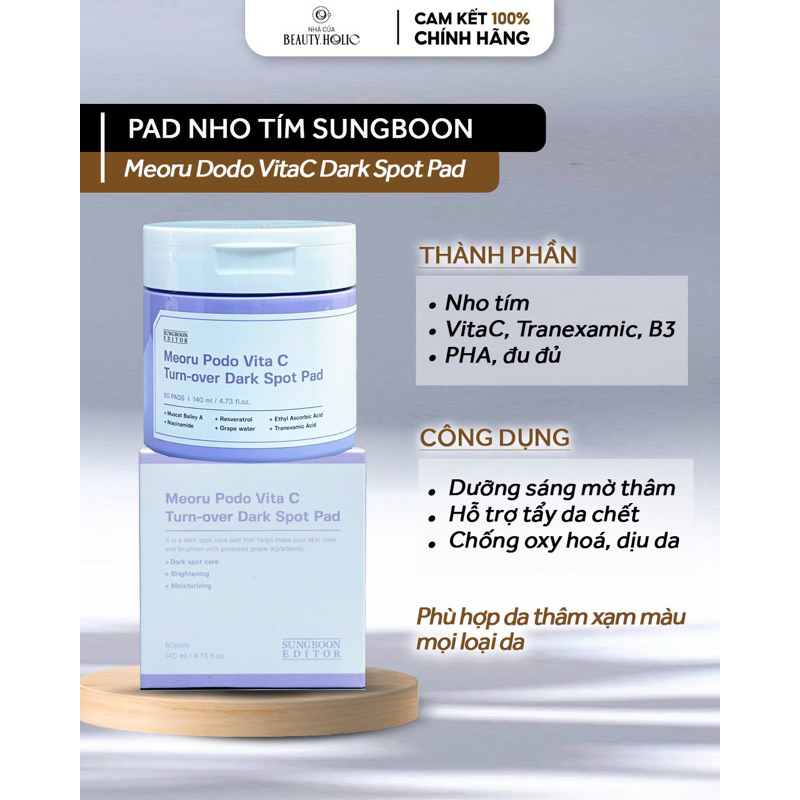 Pad nho tím SUNGBOON EDITOR MEORU PODO VITA C TURN OVER DARK SPOT PAD ...